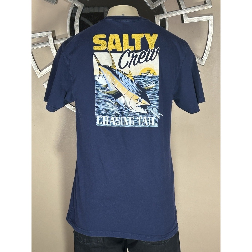 Salty Crew Shirt Blue Chasing Tail Yellowtail Tuna Fishing Graphic‎ T-shirt L